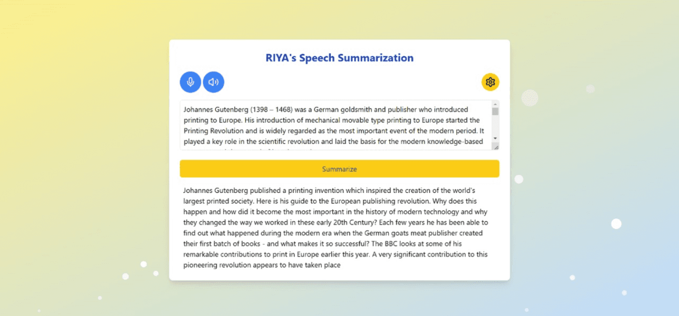 RIYA's Speech Summarization