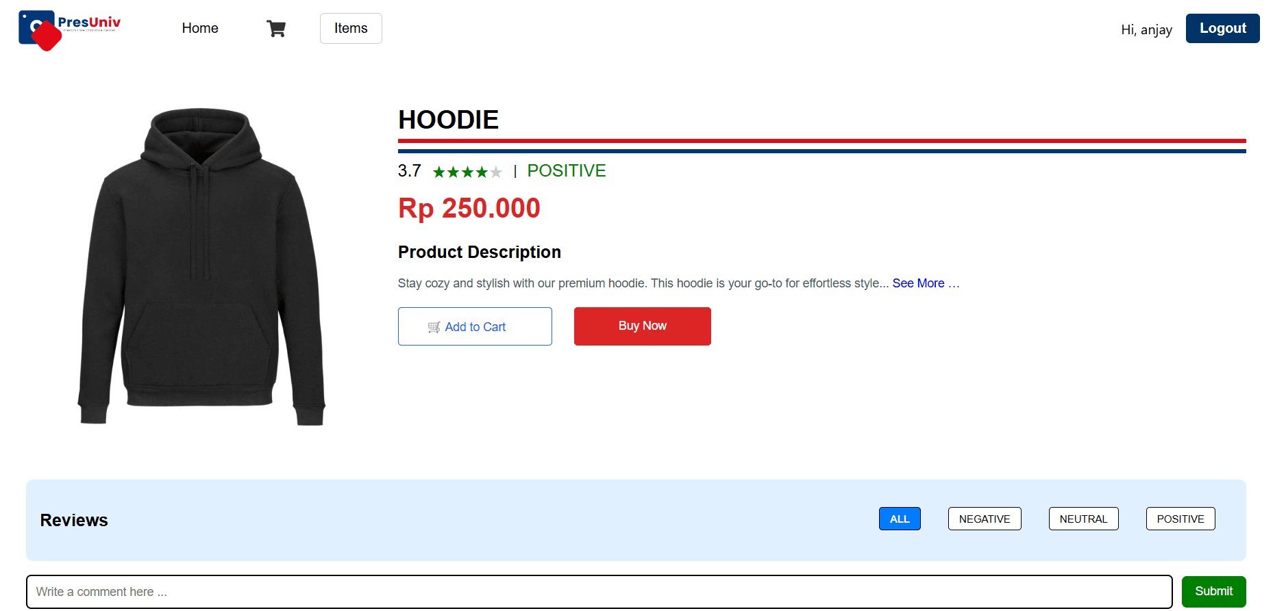Merchandise Website: Summarization and Sentiment Analysis